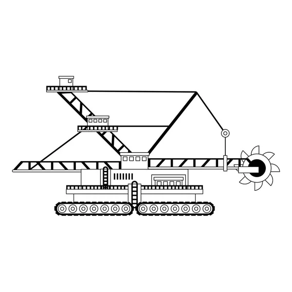 Építőipari gépek, izolált oldalnézet fekete-fehérben — Stock Vector