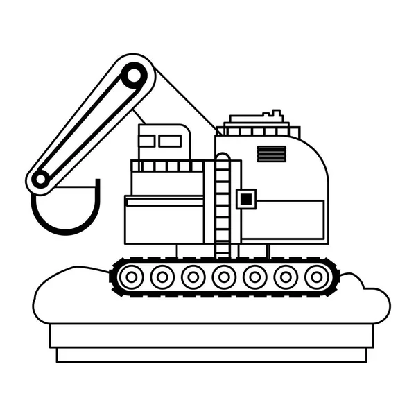 Constrution vehicle machinery isolated sideview in black and white — Stock Vector