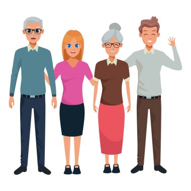 Yetişkin oğlu ve kızı ile aile dedesi ve büyükanne