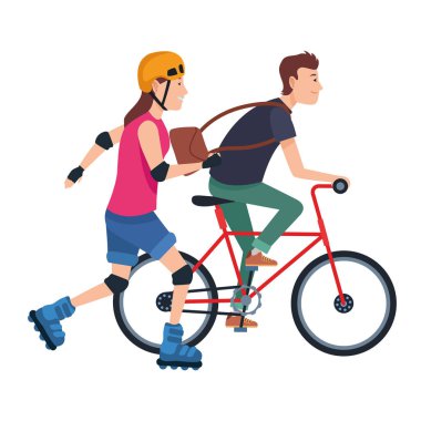 Bisiklet ve paten ile gençler