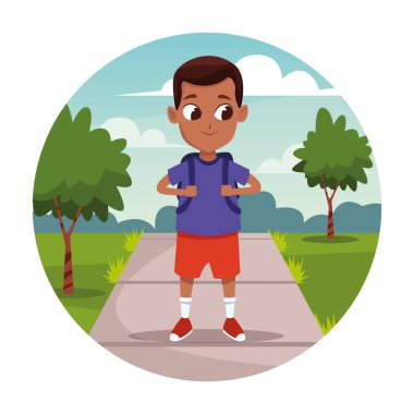 Sırt çantası karikatür ile Okul çocuk