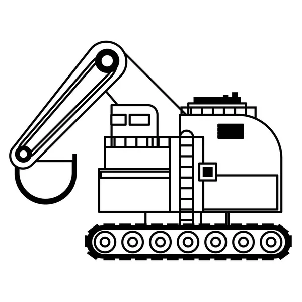 Constrution vehicle machinery isolated sideview in black and white — Stock Vector