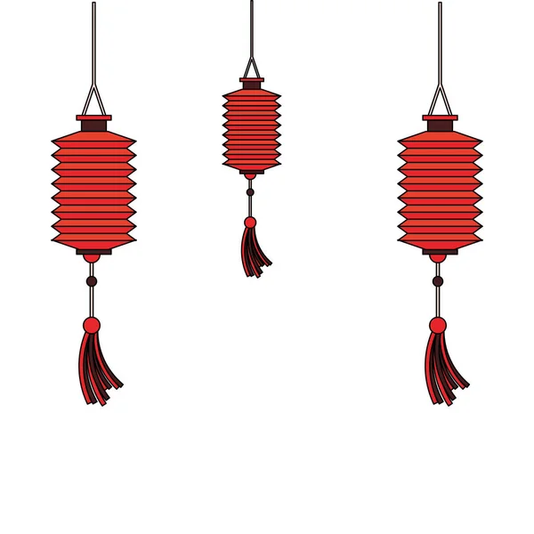 Lanternes chinoises orientales décoration dessin animé — Image vectorielle