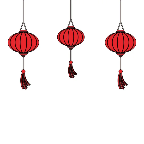 Oriental chino linternas decoración de dibujos animados — Vector de stock
