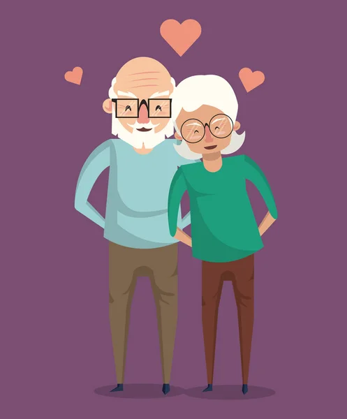 Bonito casal de idosos sorrindo desenhos animados —  Vetores de Stock