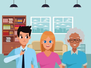 Mutlu aile ev karikatürler içinde gülümseyen