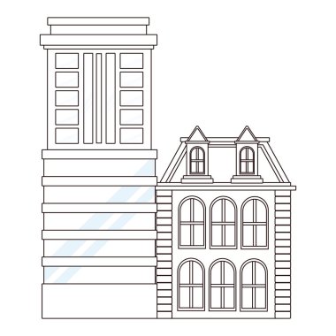 Kentsel binalar ve şehir mimarisi siyah beyaz