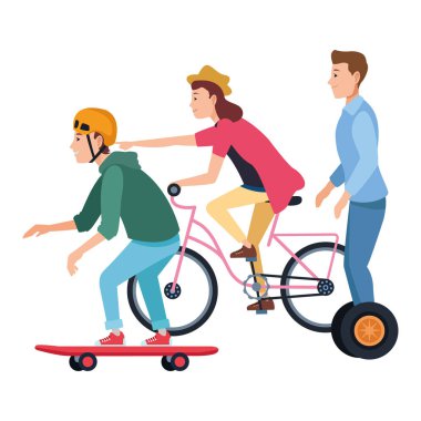Bisiklet kaykay ve scooter ile insanlar