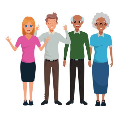 Aile dedesi ve anne-babalar karikatürler