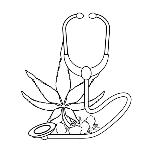 Siyah beyaz esrar martihuana sativa kenevir karikatür — Stok Vektör
