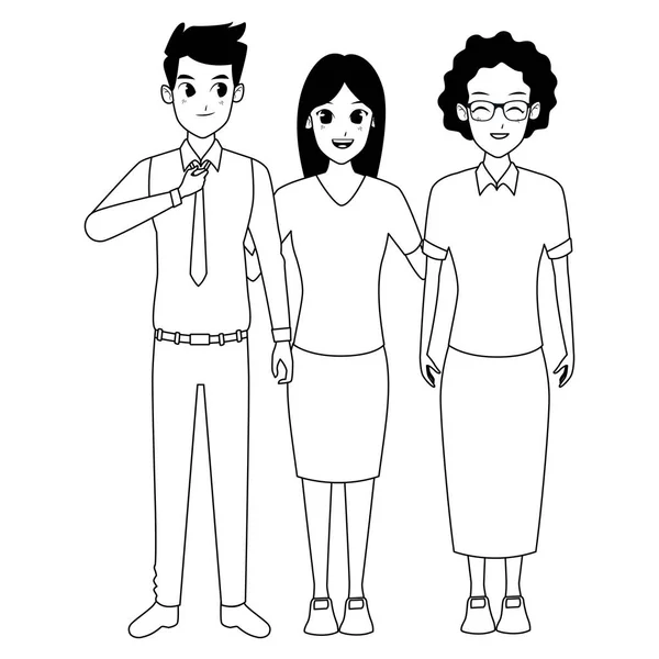 Famille vieille mère avec adulte saughter et fils en noir et blanc — Image vectorielle