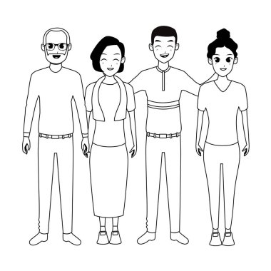 Yetişkin kızı ve siyah beyaz oğlu ile aile yaşlı anne-baba