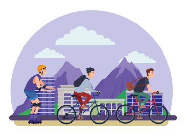 Bisikletli ve patenli insanlar