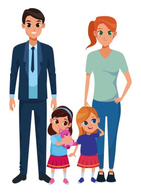 Aile bireyleri ve çocuk karikatürleri