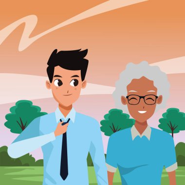 Aile yetişkin oğlu yaşlı anne bakımı