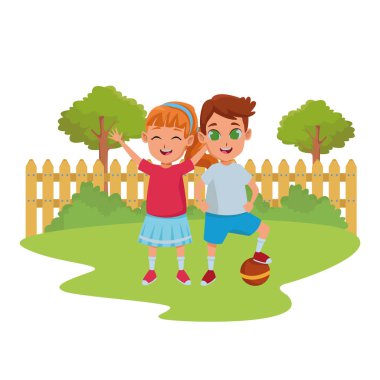 Çocuk arkadaşlar oyun ve gülümseyen çizgi film