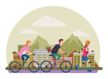 Bisikletli ve patenli insanlar