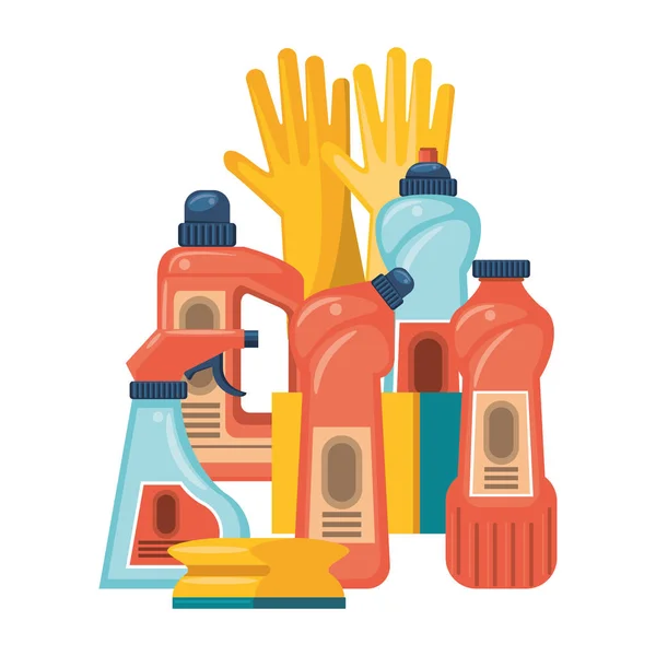 Set von Reinigungsgeräten und Produkten — Stockvektor