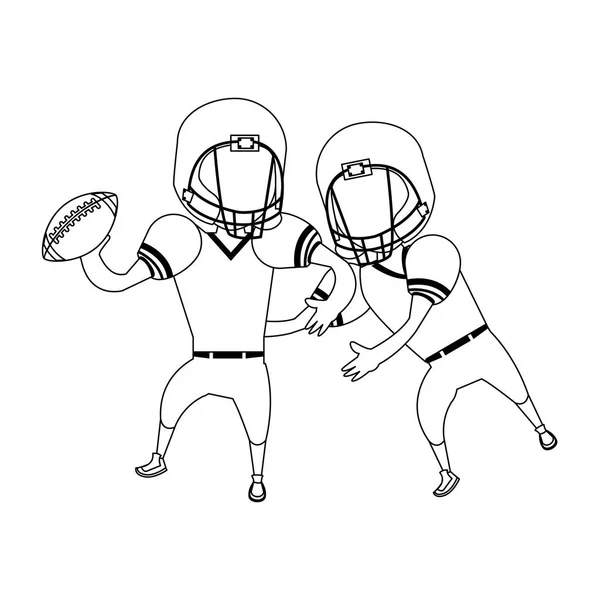 Αμερικανικό ποδόσφαιρο άθλημα παιχνίδι καρτούν σε μαύρο και άσπρο — Διανυσματικό Αρχείο
