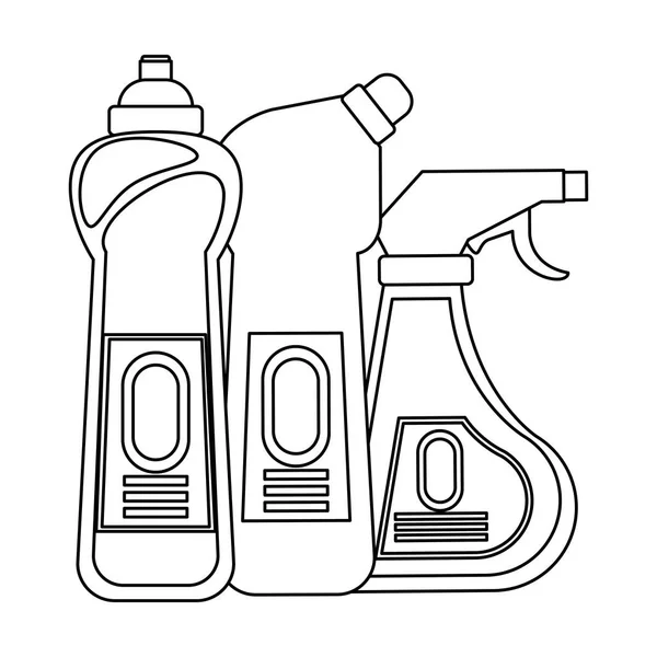 Conjunto de equipos y productos de limpieza en blanco y negro — Vector de stock