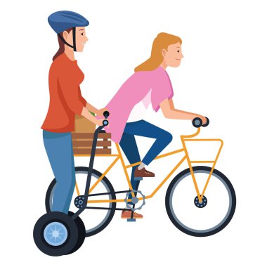 Bisiklet ve scooter kullanan gençler
