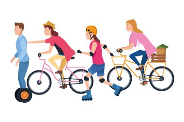 Bisiklet scooter ve paten ile sürme İnsanlar