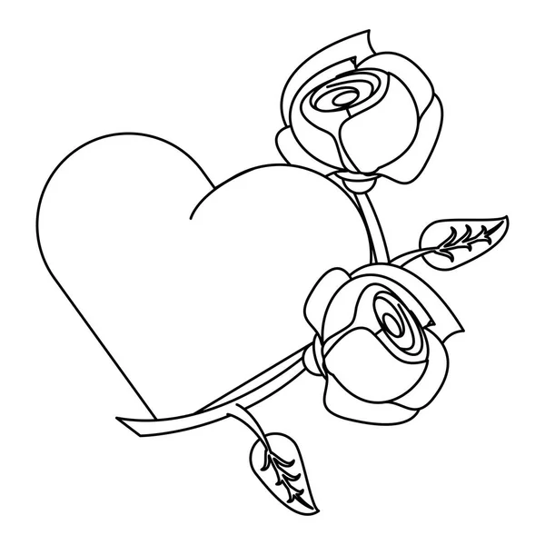 Amour coeur romantique Valentine dessin animé en noir et blanc — Image vectorielle
