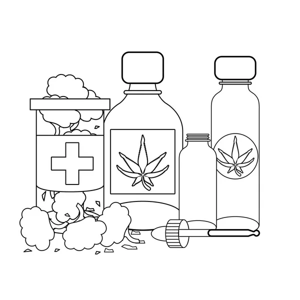 Cannabis martihuana sativa konopná kreslená černobílá — Stockový vektor