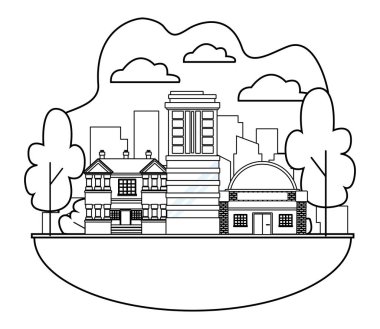 Kentsel binalar ve şehir mimarisi siyah beyaz