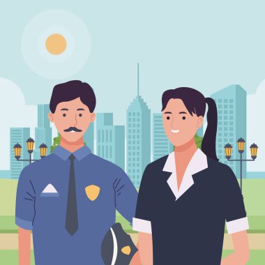 Profesyoneller işçiler çift gülümseyen karikatürler