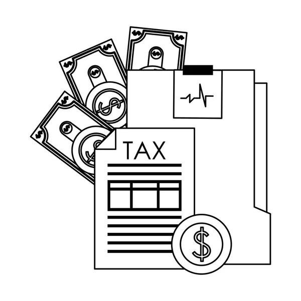 Dessin animé sur les affaires fiscales du gouvernement de l'État en noir et blanc — Image vectorielle