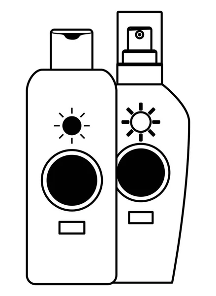 Siyah beyaz güneş bronzlaştırıcılar kozmetik ürünler — Stok Vektör