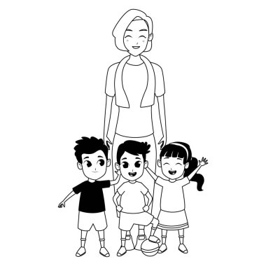 Siyah beyaz torunları karikatür ile Aile büyükanne