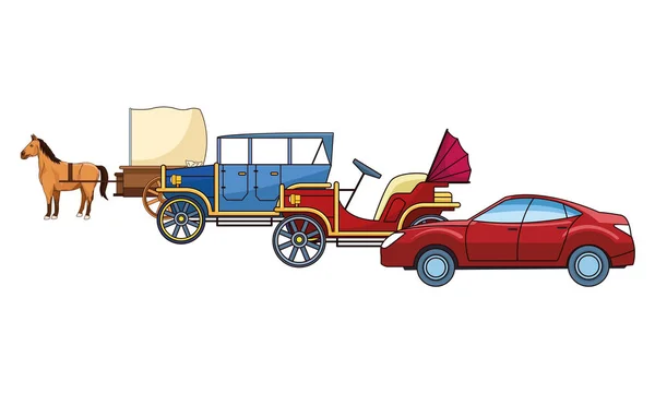 Классические автомобили и конные экипажи — стоковый вектор