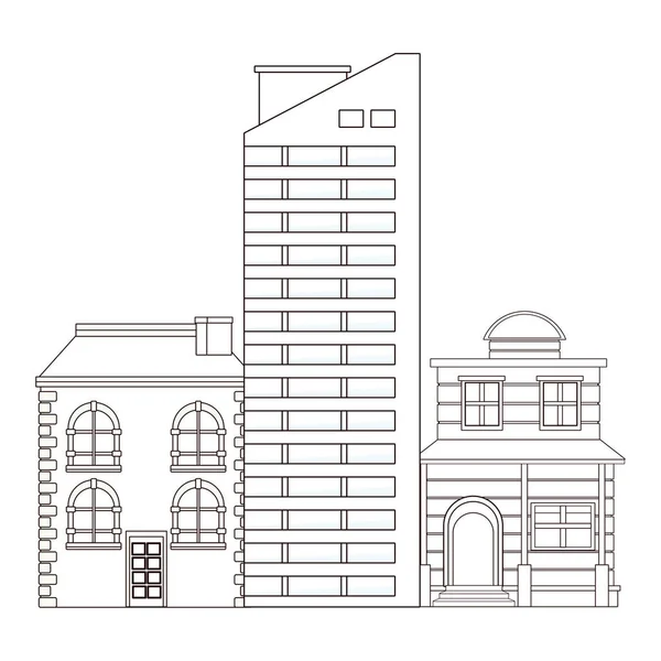 Городские здания и городская архитектура в черно-белом — стоковый вектор