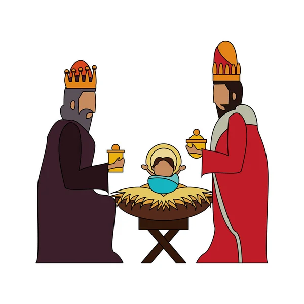 Frohe Weihnachten Krippe christlicher Cartoon — Stockvektor