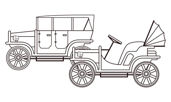 Oldtimer und Oldtimer Fahrzeuge in schwarz und weiß — Stockvektor