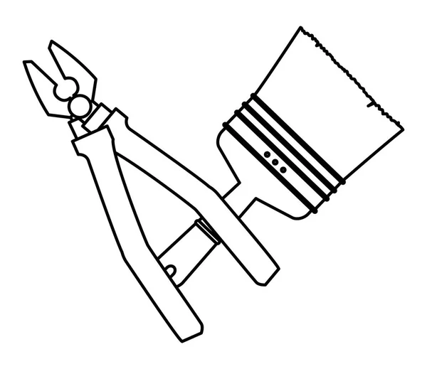 Outils de construction croisés dessin animé symbole en noir et blanc — Image vectorielle