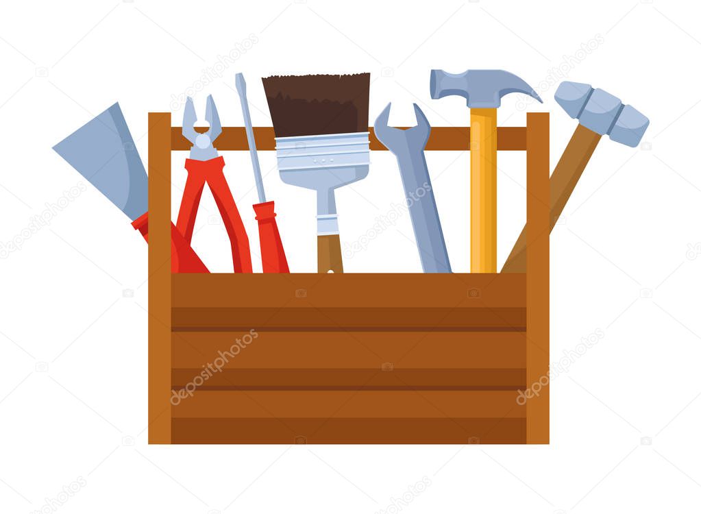Toolbox with set of construction tools
