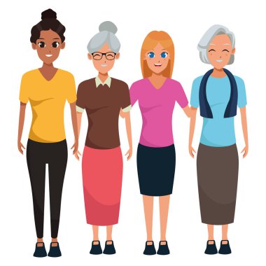 Yetişkin kızları ile aile yaşlı anneler karikatürler