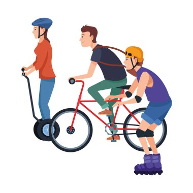 Patenli bisiklet ve scooter'lı insanlar
