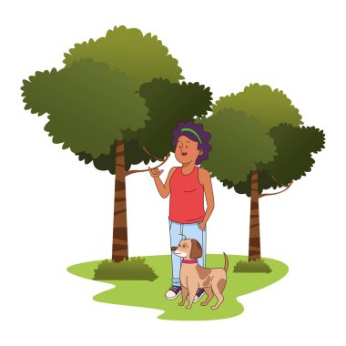 Genç afroamerican kadın köpek yürüyüş