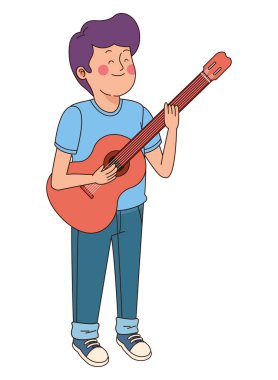 genç çocuk gitar çalmak