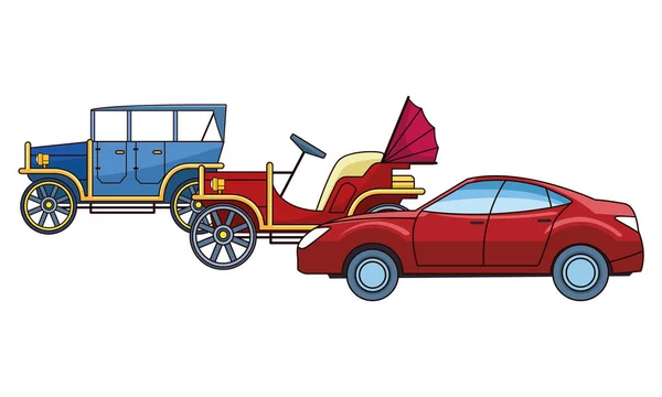 Вінтаж і класика з сучасними автомобілями — стоковий вектор