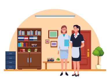 Profesyoneller işçiler çift gülümseyen karikatürler