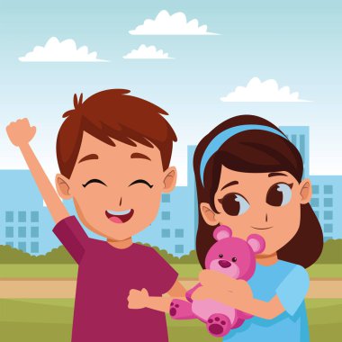 Sevimli çocuklar park karikatür oynarken