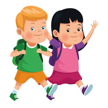 Sırt çantalarıyla gülümseyen okul çocukları