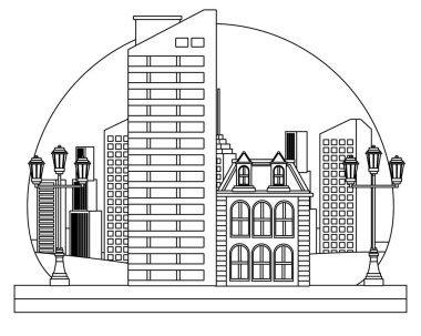 Kentsel binalar ve şehir mimarisi siyah beyaz