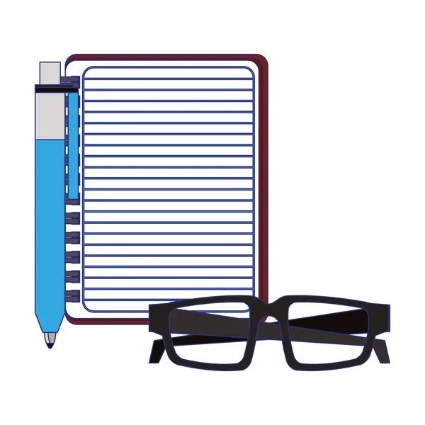 Blank notepad with pen and glasses — Stock Vector