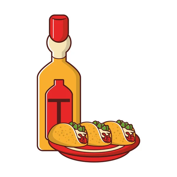 Cultura mexicana y alimentos dibujos animados — Vector de stock